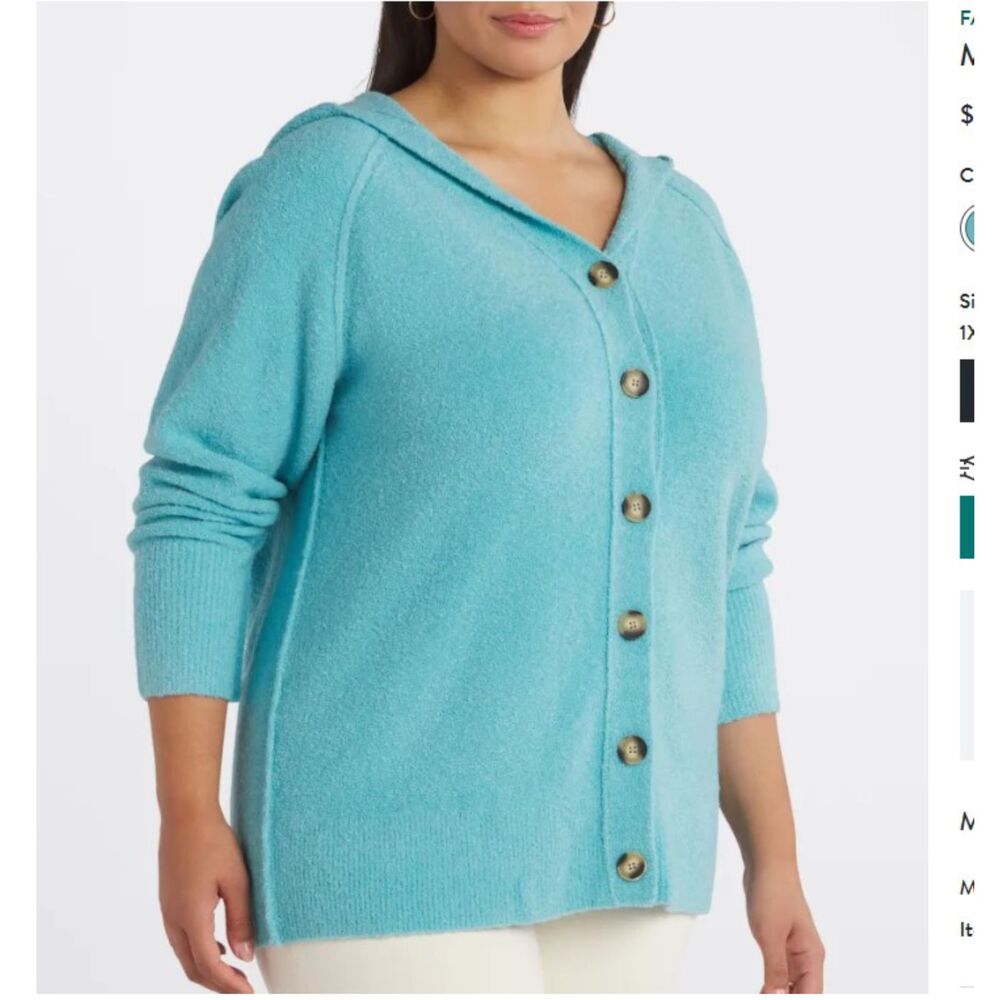 Fate Sweater Women's Myrella Hooded Button Front Cardigan  Size XXL Turquoise